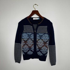 Anthropologie Sparrow Women's Cardigan Small Zip Navy Blue Sweater